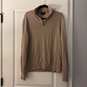 Men's Tan Merino Wool Quarter Zip Sweater